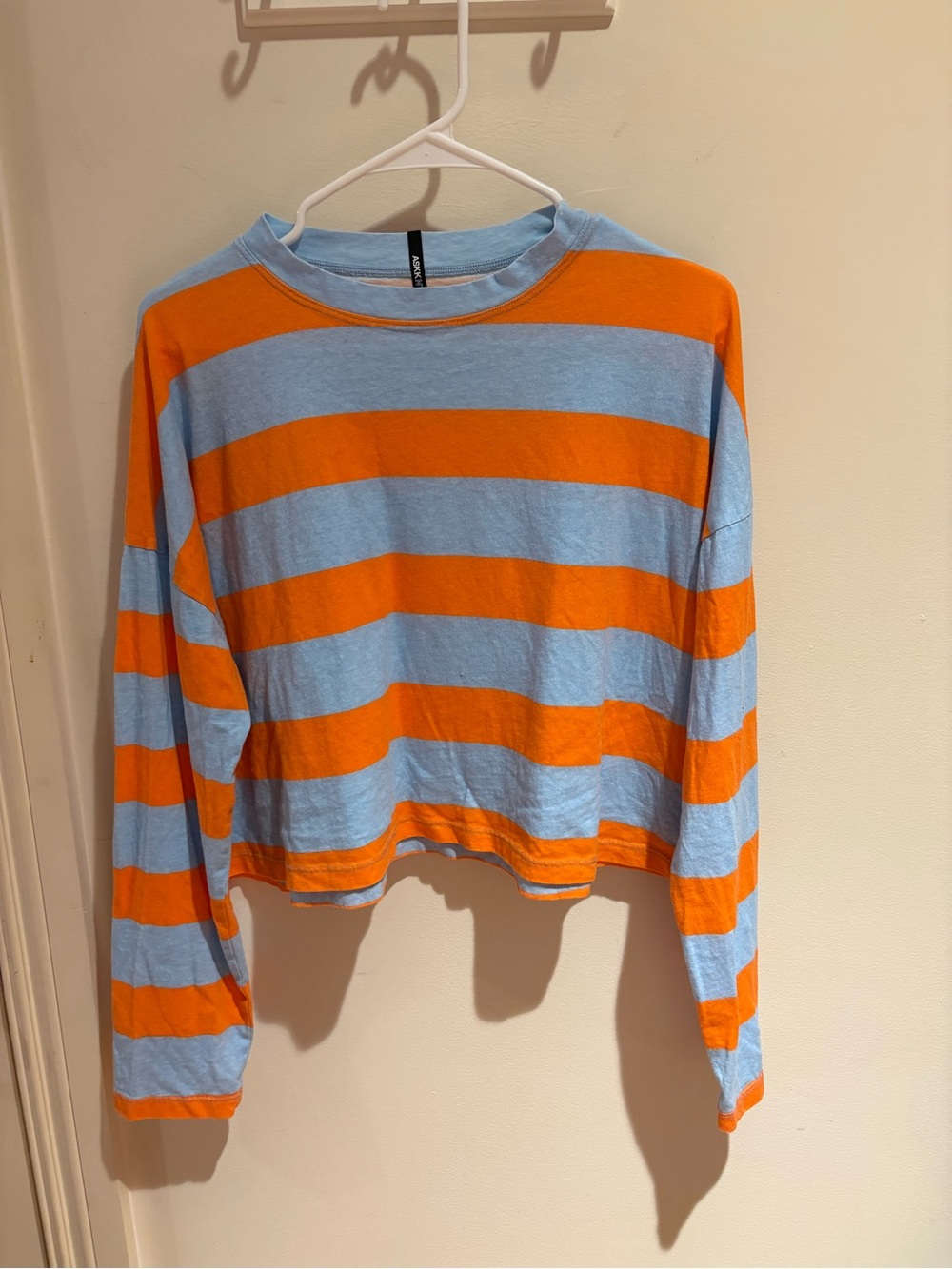 ASKK NY Striped Long-Sleeve Crop Top - Orange & Light Blue
